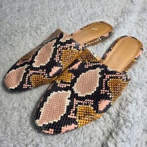 Madewell‎ Mule Flats Snakeskin Embossed Leather Gold Black Brown Size 9.5